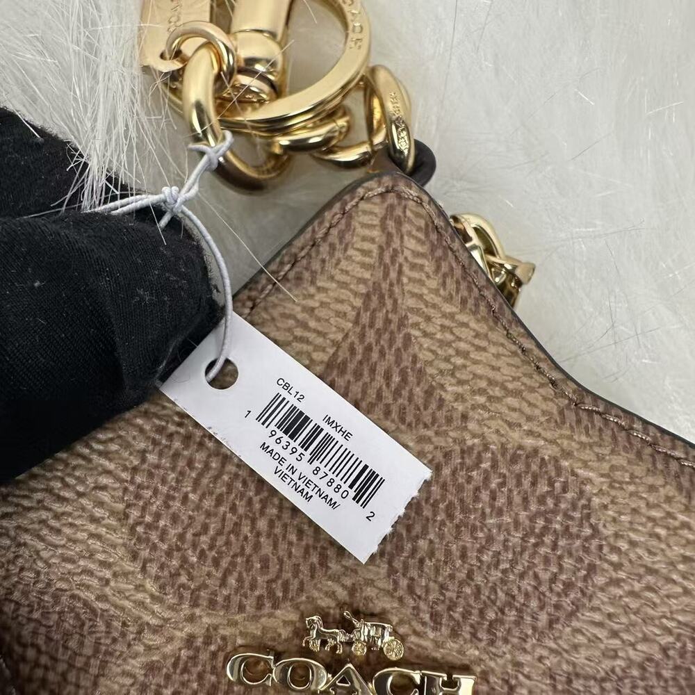 Coach Star Bag Charm Coin Case Pouch In Signature Canvas In Tan Brown CBL12 NWT - Picture 3 of 5